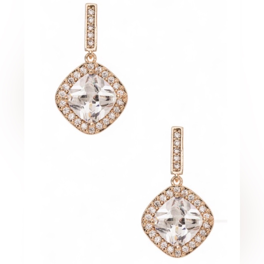 Rose Gold CZ Drop Earrings | Cubic Zirconia 1” Dangle